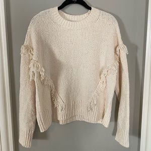 Madewell Knit Fringe Sweater, White, Size S